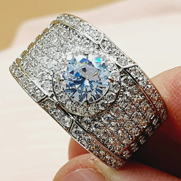 💞 Luxury Glitter Zircon Cubic Dainty Carved Fashion Ring for Man,MARR9217 - Picture 3 of 12